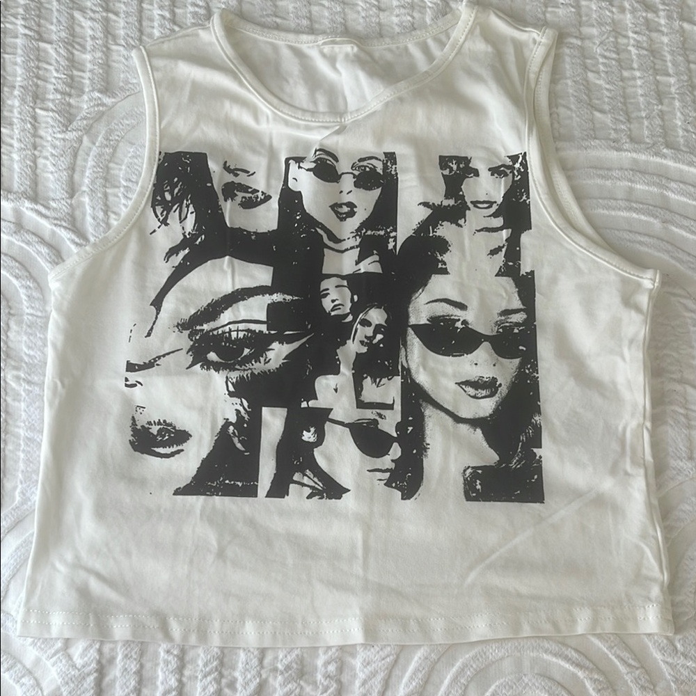 Graphic Print White Tank Top